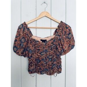 House of Harlow 1960 X Revolve Crop Top S Small Ruched Rust Orange